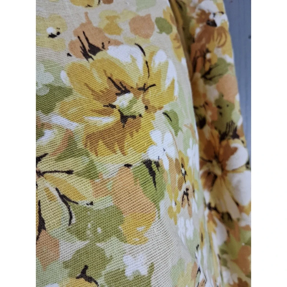 Vintage 60s 70s Floral Perma Press Yellow Fringed Bedspread Full Size Coverlet‎